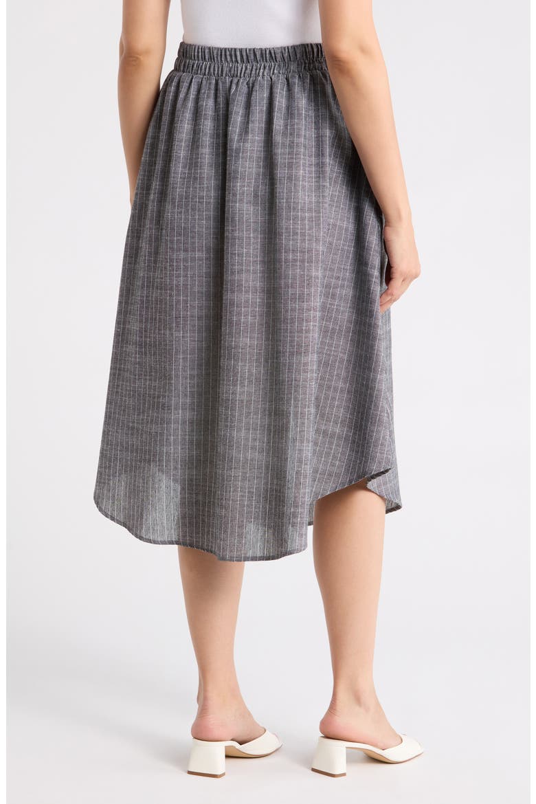 Stripe Linen & Cotton Curve Hem Skirt, Alternate, color, BLACK