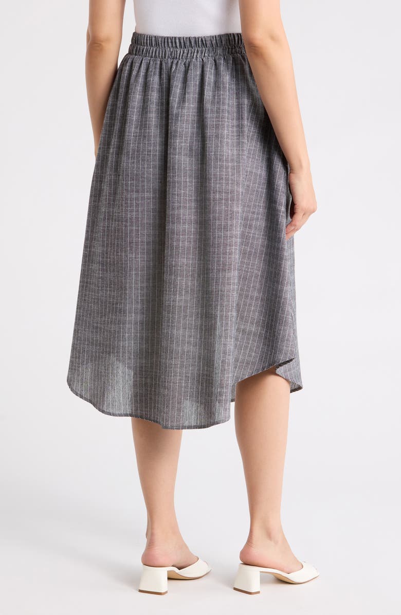 Renee C Stripe Linen & Cotton Curve Hem Skirt, Alternate, color, Black