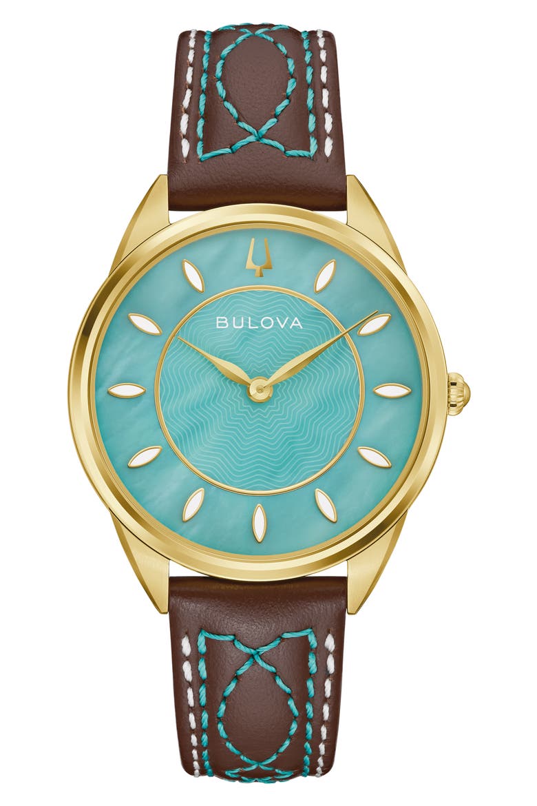 Stetson Sutton Leather Strap Watch, Main, color, BROWN