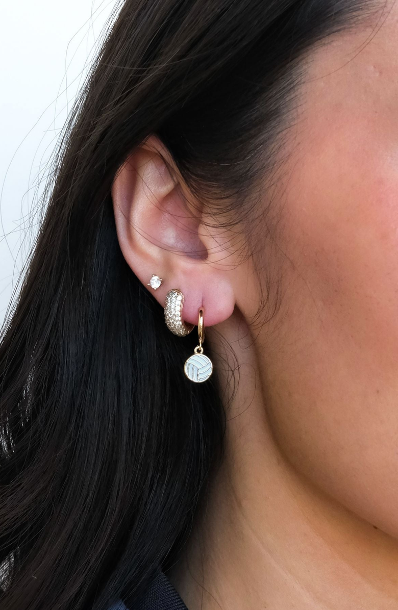 Nickel & Suede Volleyball Huggie Earrings, Alternate, color, Gold