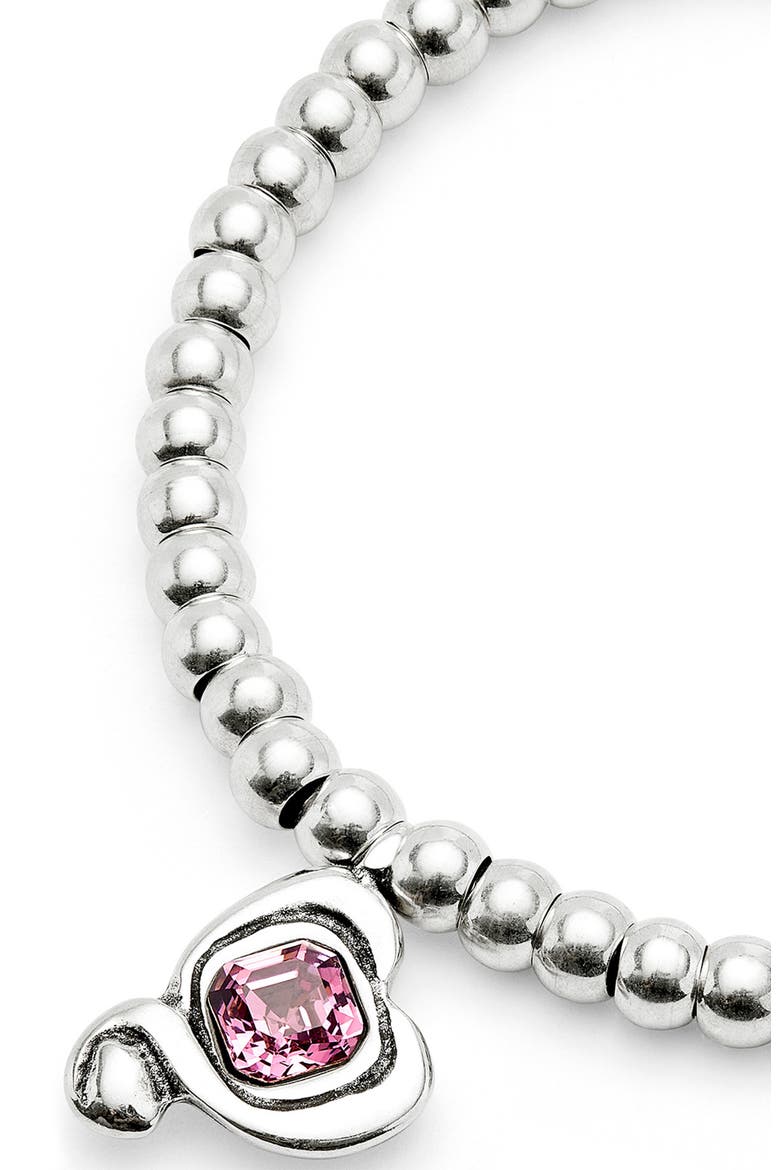 Beaded Stretch Bracelet with Heart and Pink Crystal, Alternate, color, Silver