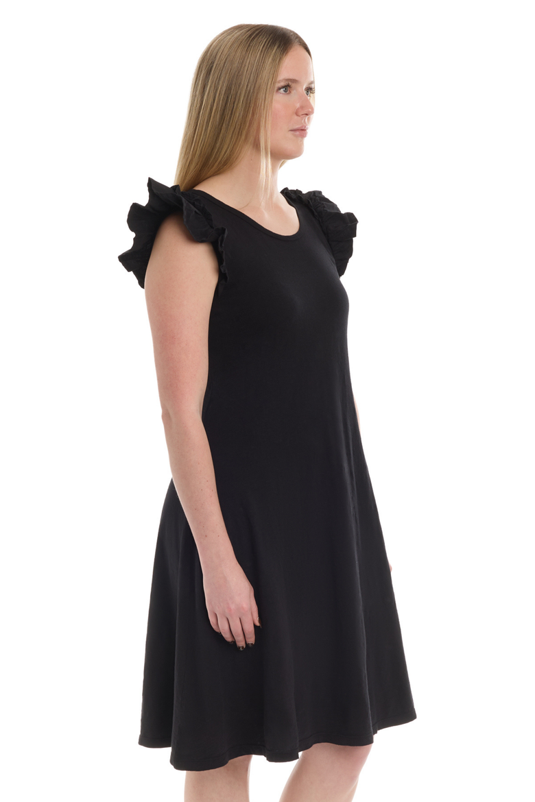 Ruffle Shoulder Tank Dress, Alternate, color, Black