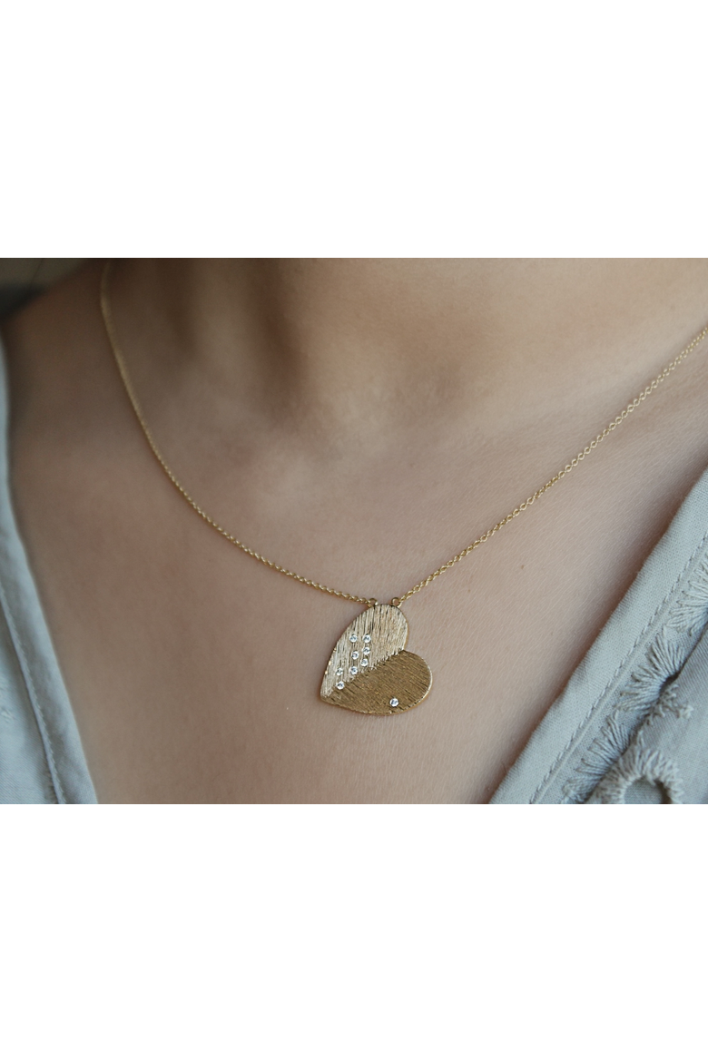 Aether Scattered Diamond Studded Heart Disc Pendant in 14K Gold, Alternate, color, 14K Yellow Gold