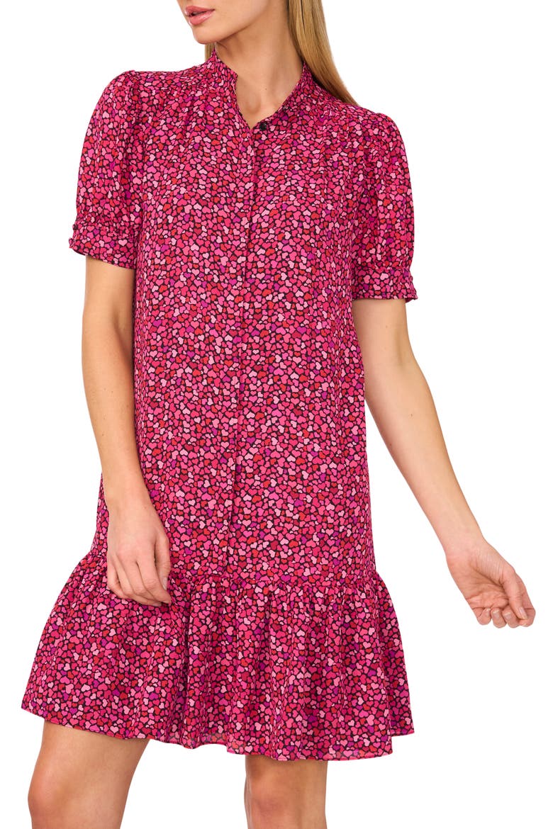 Heart Print Ruffle Hem Dress, Alternate, color, RICH BLACK