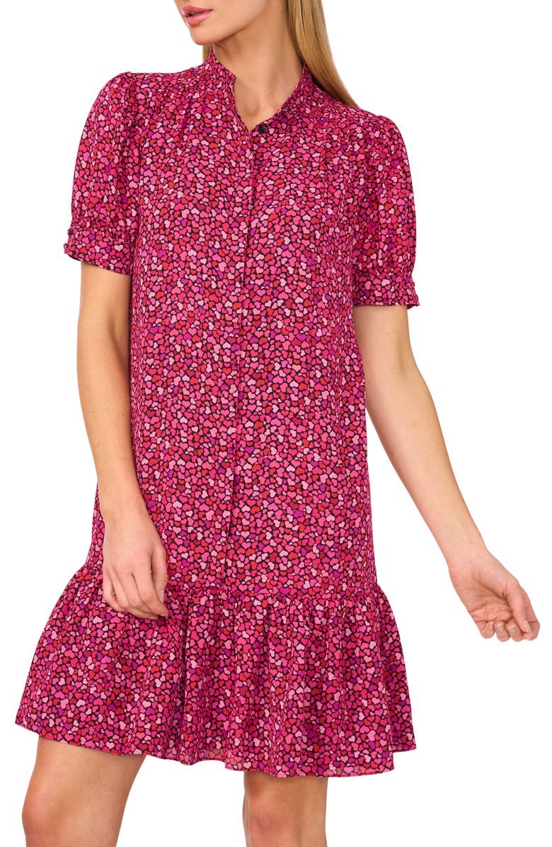 CeCe Heart Print Ruffle Hem Dress, Alternate, color, 