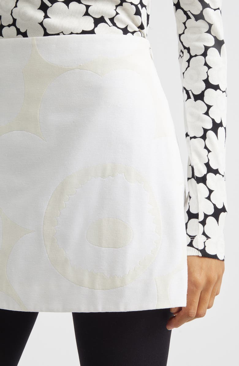 Marimekko Kirjasto Unikko Jacquard A-Line Faille Miniskirt, Alternate, color, White Light Grey