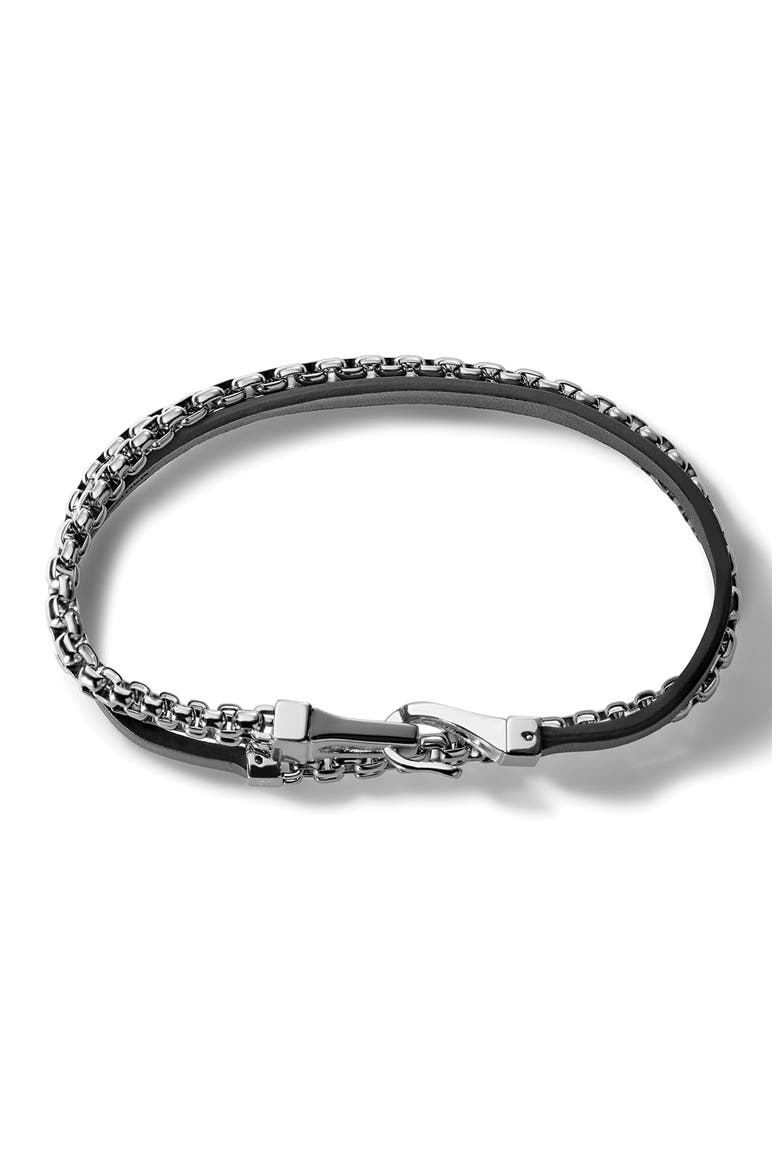 Classic Stainless Steel Leather Bracelet, Alternate, color, BLACK