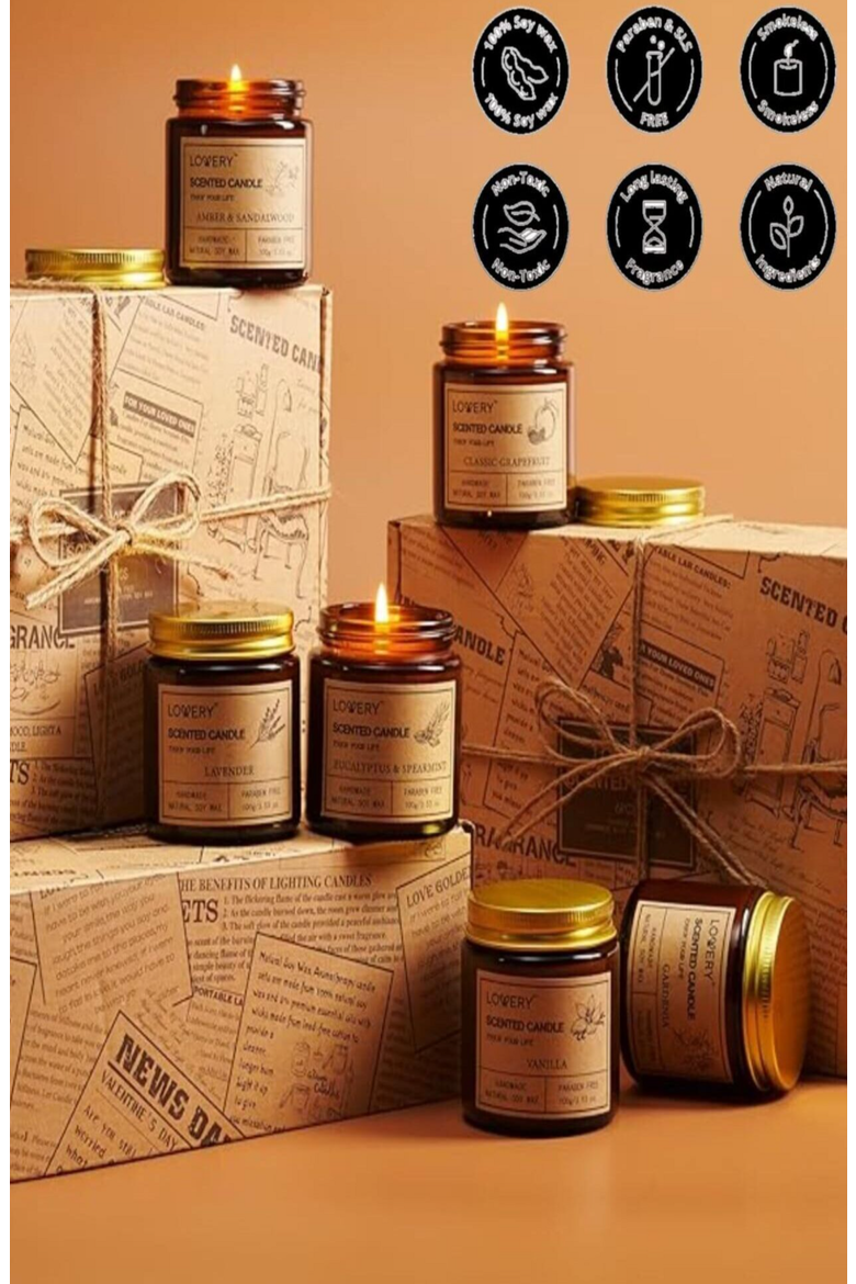 Scented Candle 6-Piece Gift Set, Alternate, color, Amber / Sandalwood
