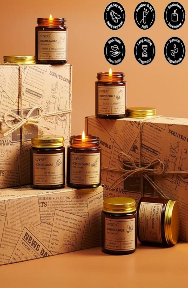 Lovery Scented Candle 6-Piece Gift Set, Alternate, color, Amber / Sandalwood