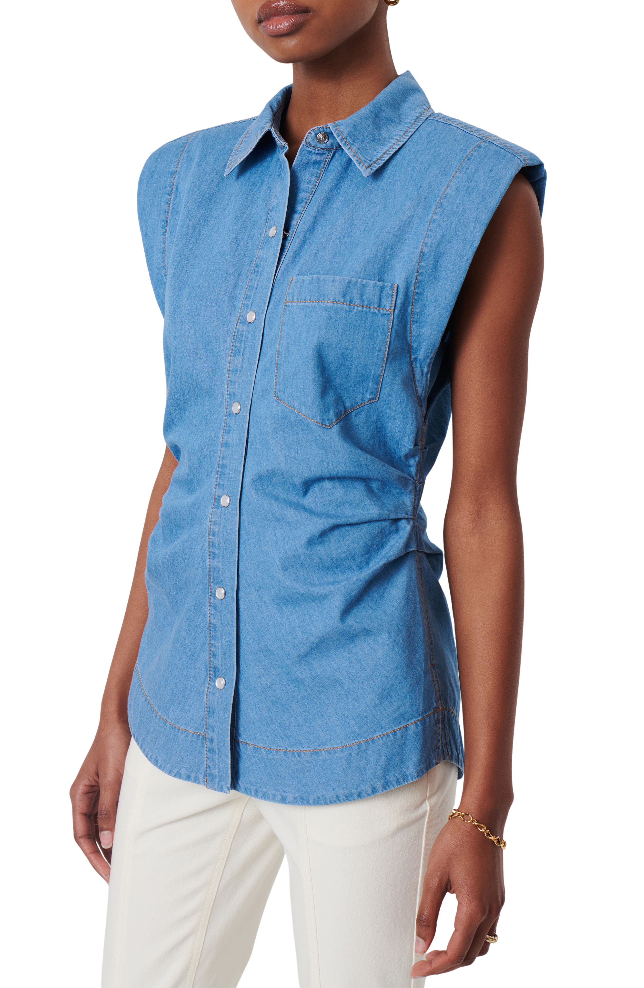 Derek Lam 10 Crosby Ivy Sleeveless Ruched Button-Down Shirt