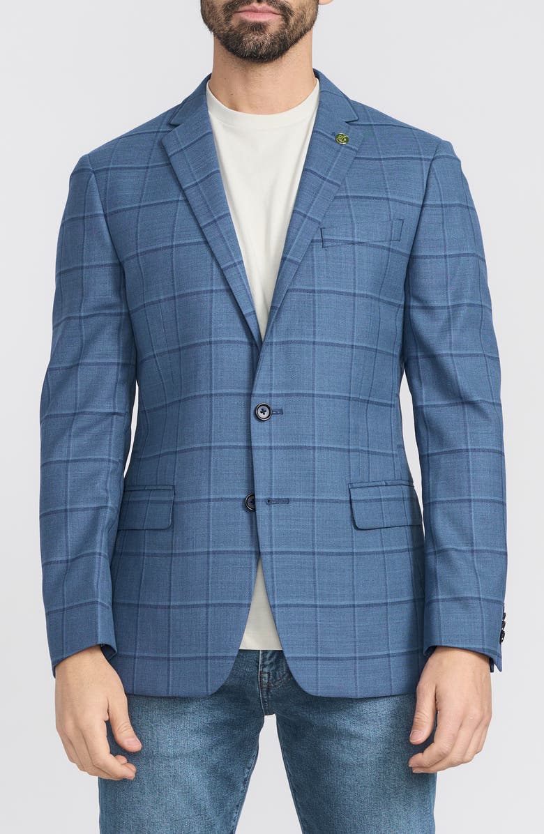 CRICKETEER Windowpane Wool Blend Sport Coat, Main, color, Blue