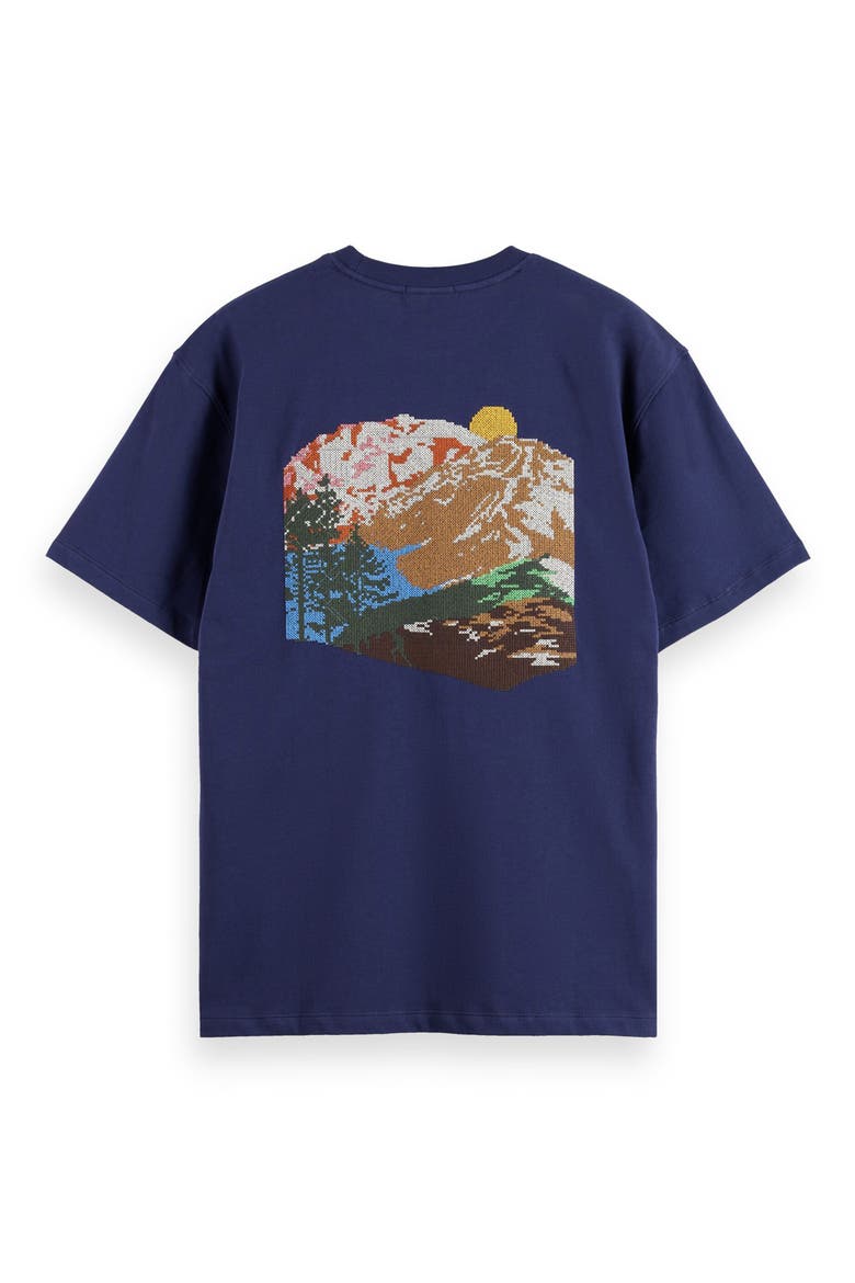 Scenic Cross Stitch Embroidered Cotton Graphic T-Shirt, Alternate, color, PEACOAT