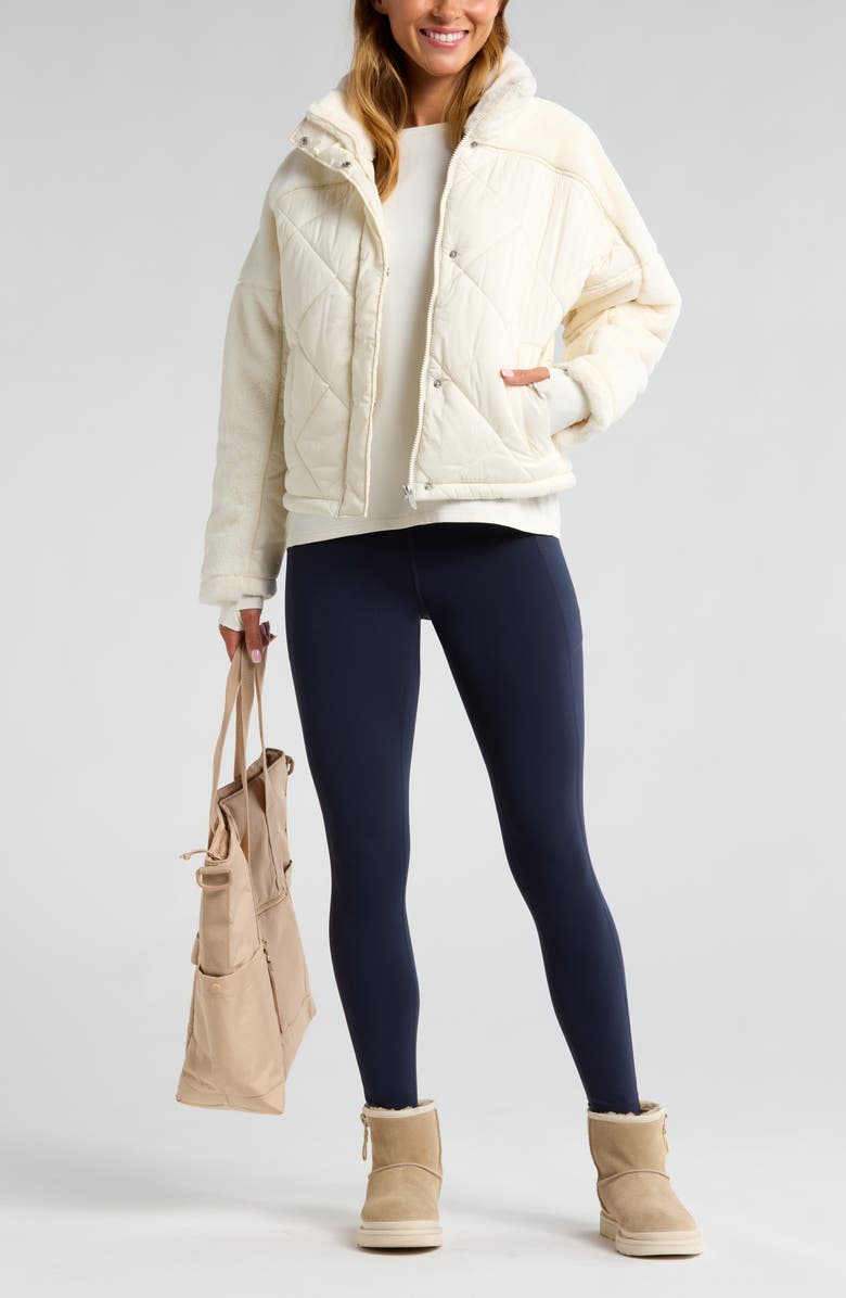 Zella Faux Fur Mixed Media Quilted Jacket, Alternate, color, Ivory Egret
