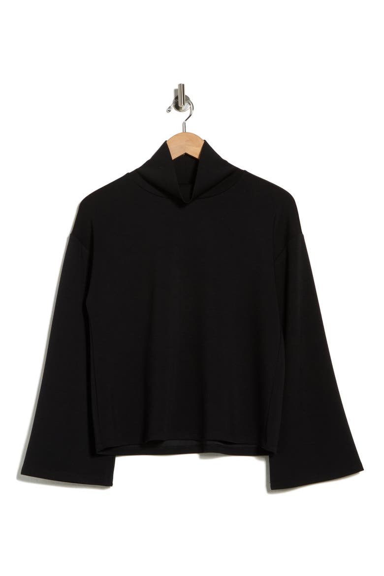 Mock Neck Long Sleeve Scuba Knit Top, Alternate, color, BLACK