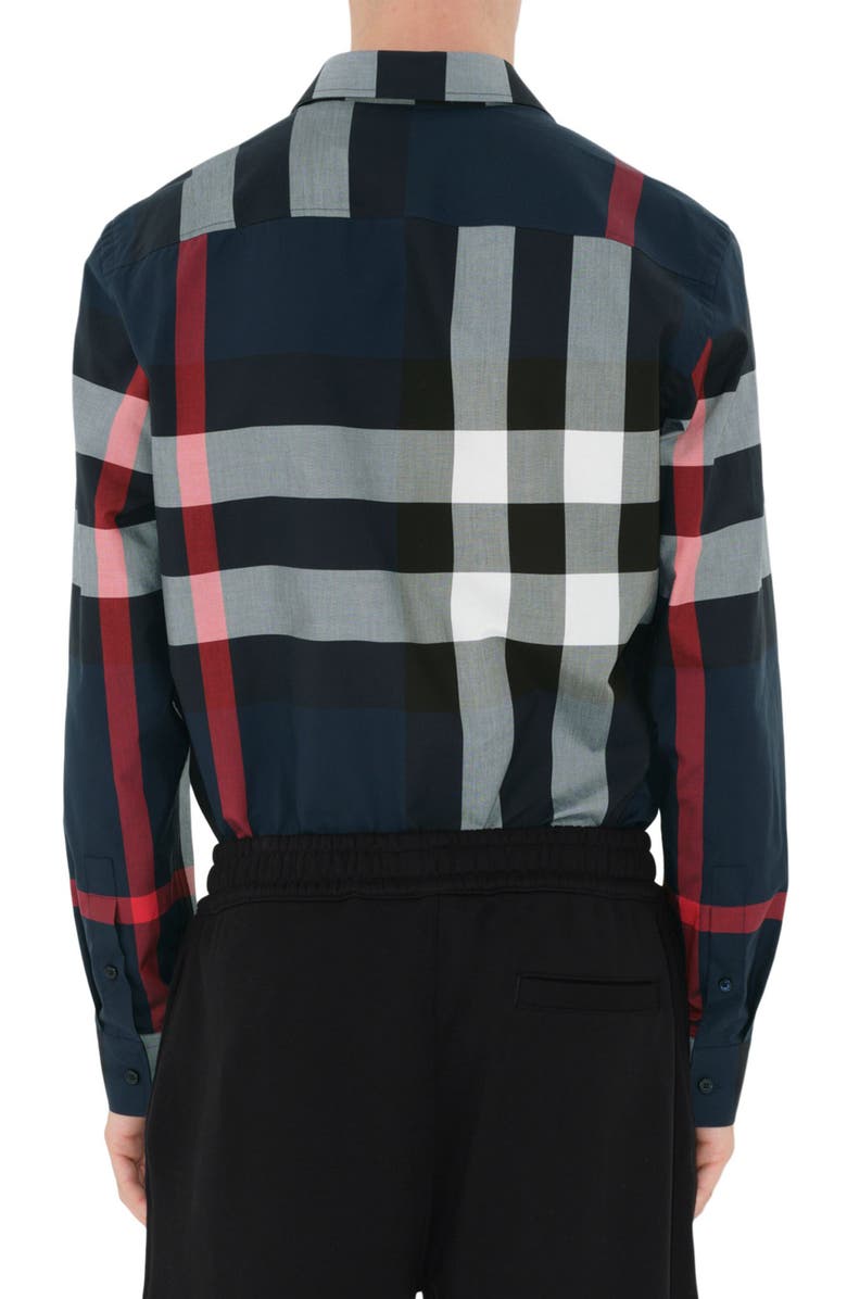 Burberry Somerton Slim Fit Check Cotton Poplin Button-Up Shirt, Alternate, color, Navy Ip Check