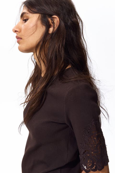 Ribbed lace-inset top