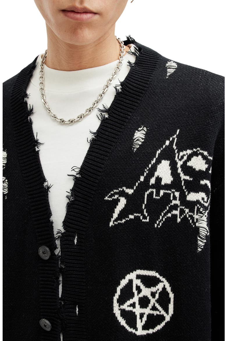 Koto Distressed Cotton Cardigan, Alternate, color, BLACK/ CHALK WHITE