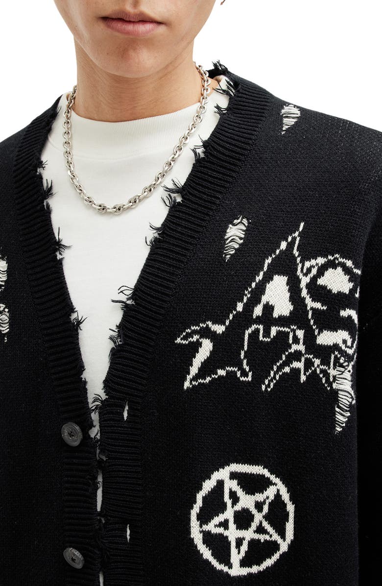 AllSaints Koto Distressed Cotton Cardigan, Alternate, color, 