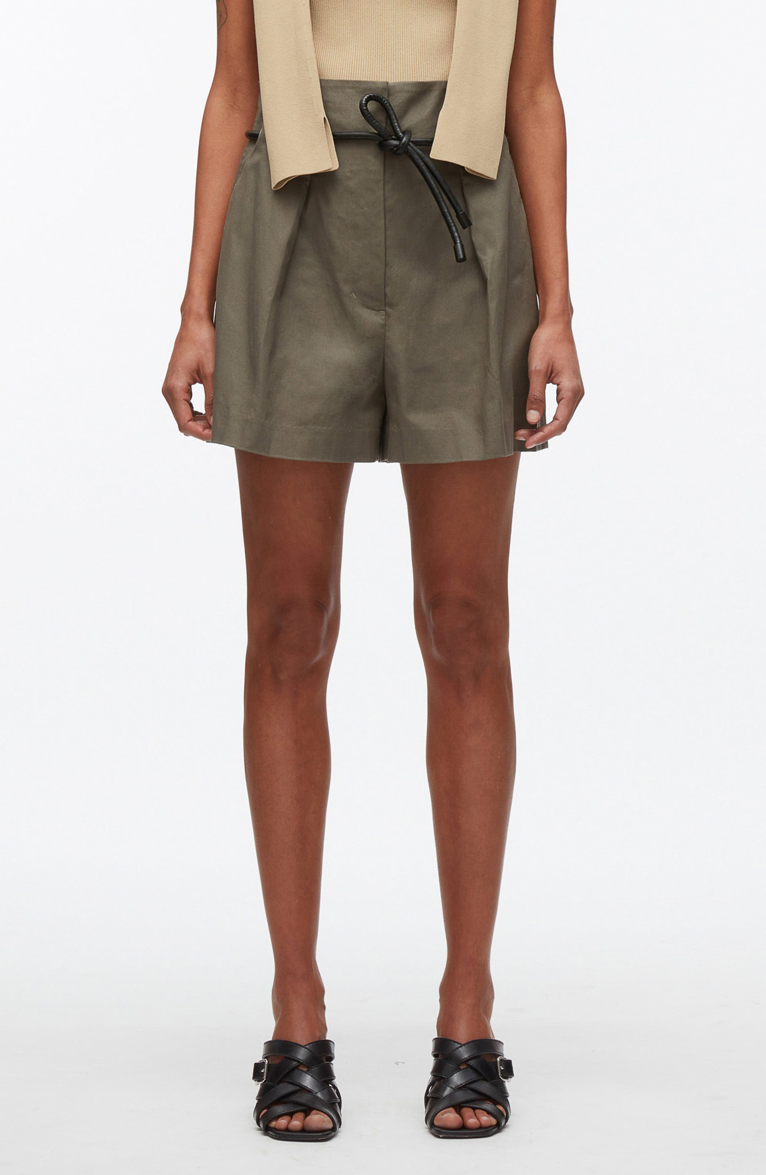 Origami Belted Stretch Cotton Shorts