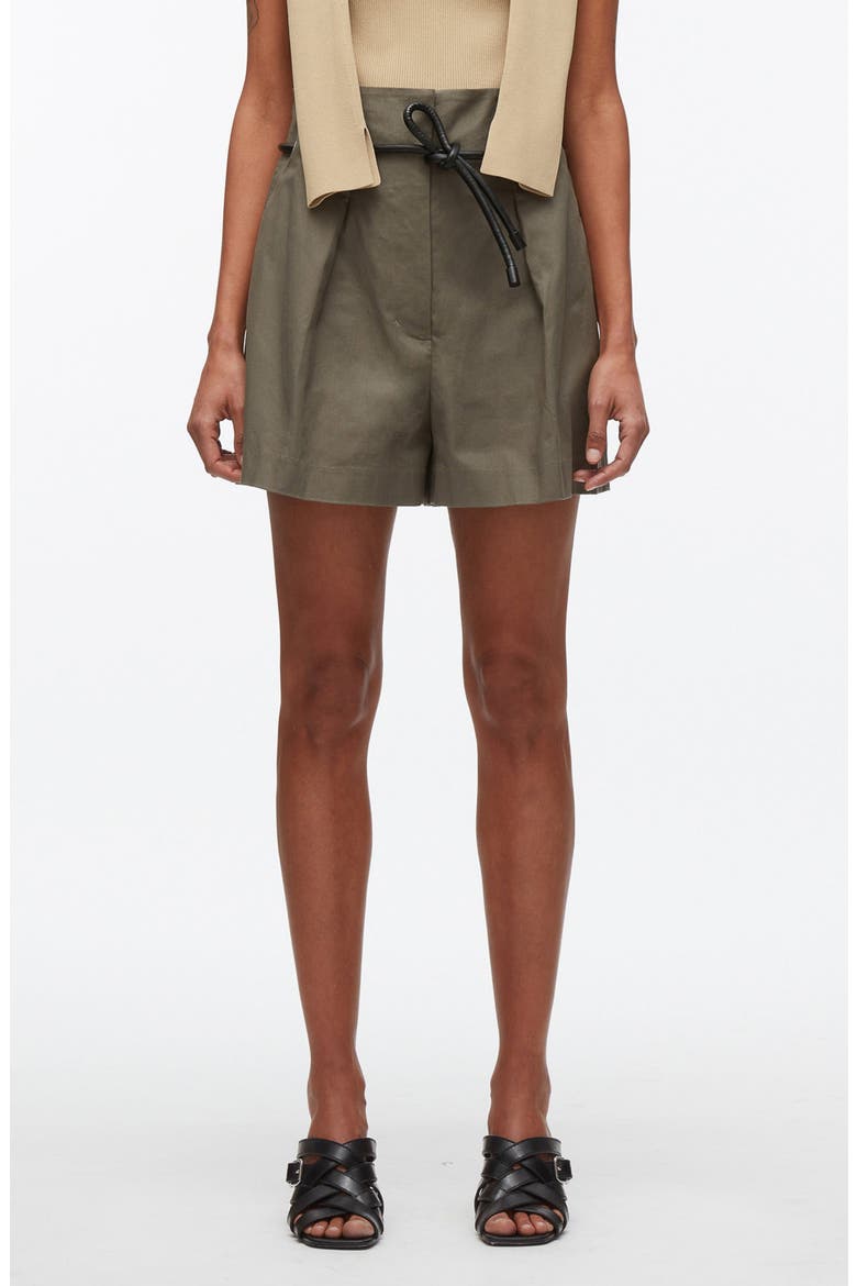 Origami Belted Stretch Cotton Shorts, Main, color, ARMY