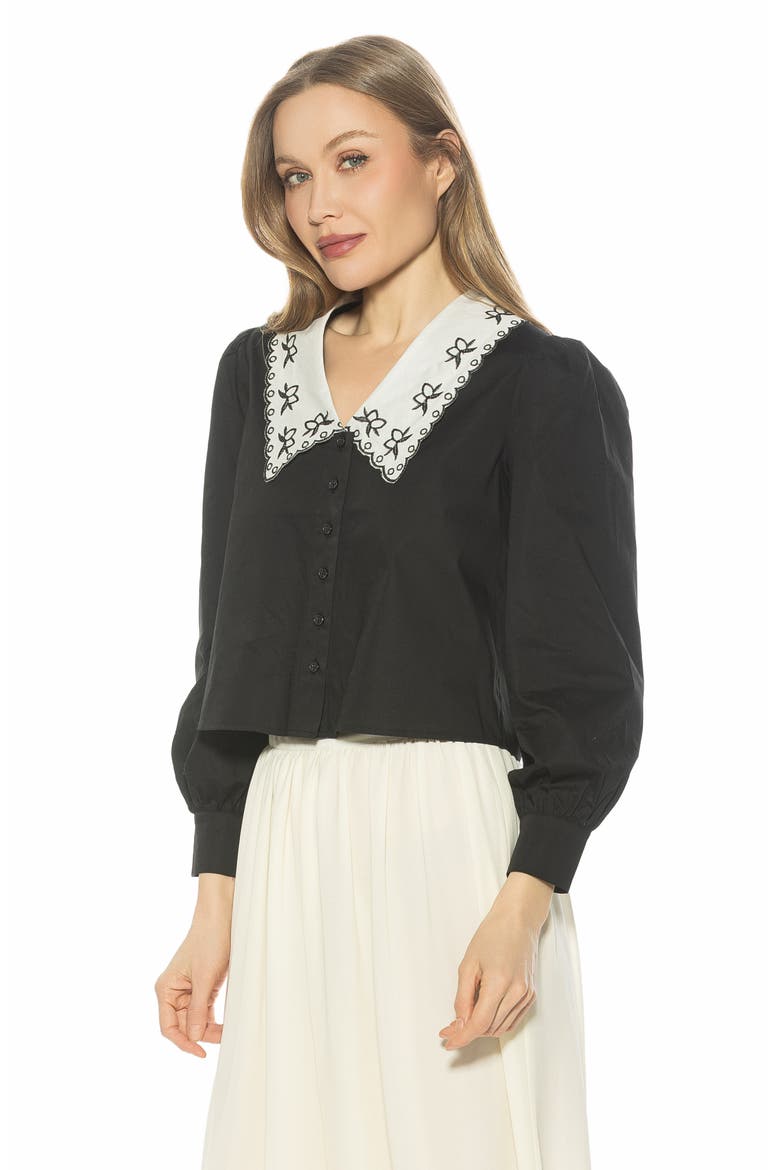 Issey Embroidered Collar Button-Up Shirt, Alternate, color, BLACK