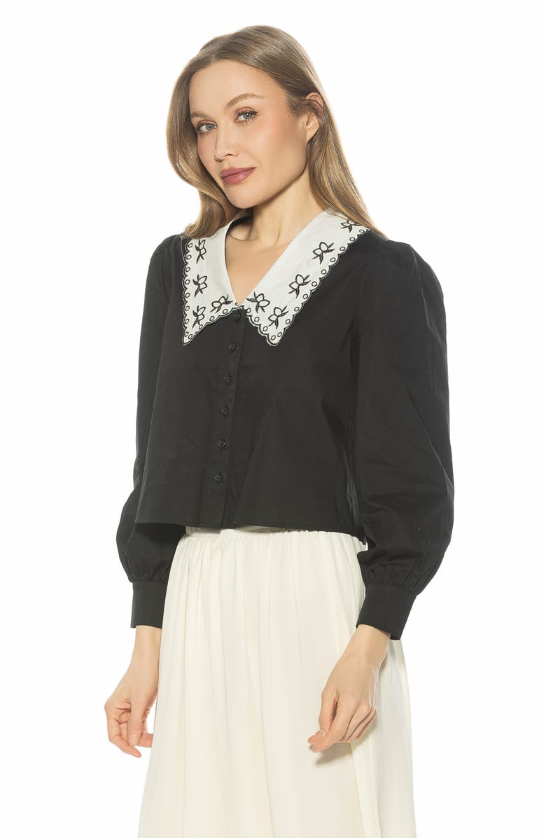 Alexia Admor Issey Embroidered Collar Button-Up Shirt, Alternate, color, Black