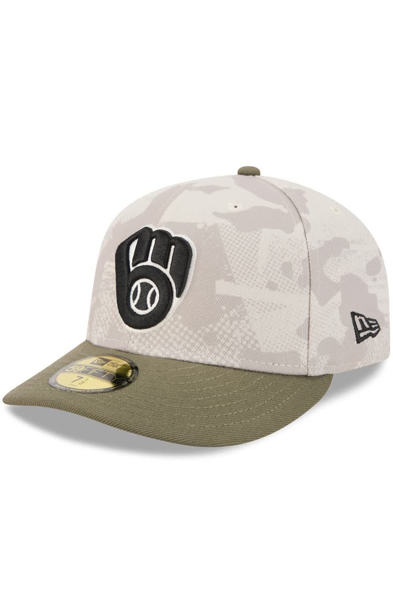 Men's New Era Light Beige/Olive Milwaukee Brewers 2025 Armed Forces Day 59FIFTY Fitted Hat, Alternate, color, Light Beige