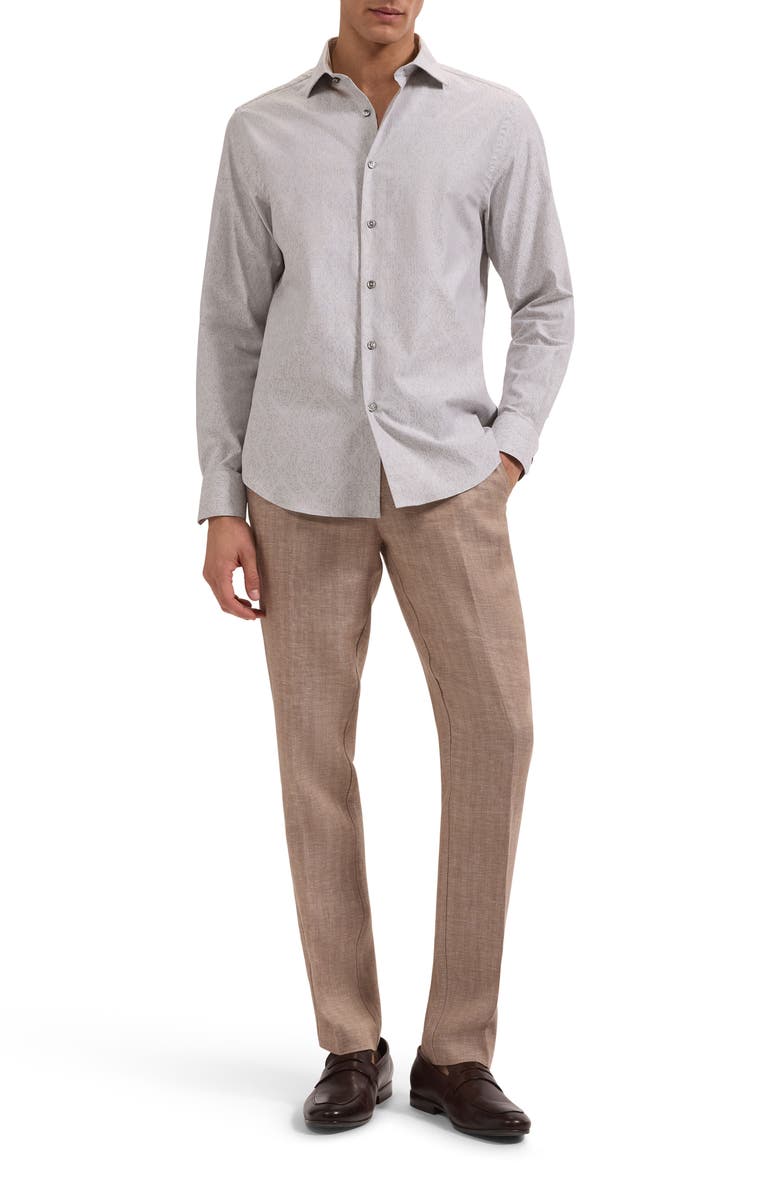 Bugatchi Axel Shaped Fit Stretch Cotton Button-Up Shirt, Alternate, color, Khaki
