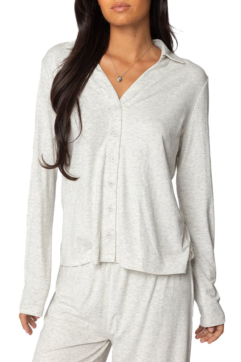 Justina Lounge Button-Up Top, Main, color, GRAY-MELANGE