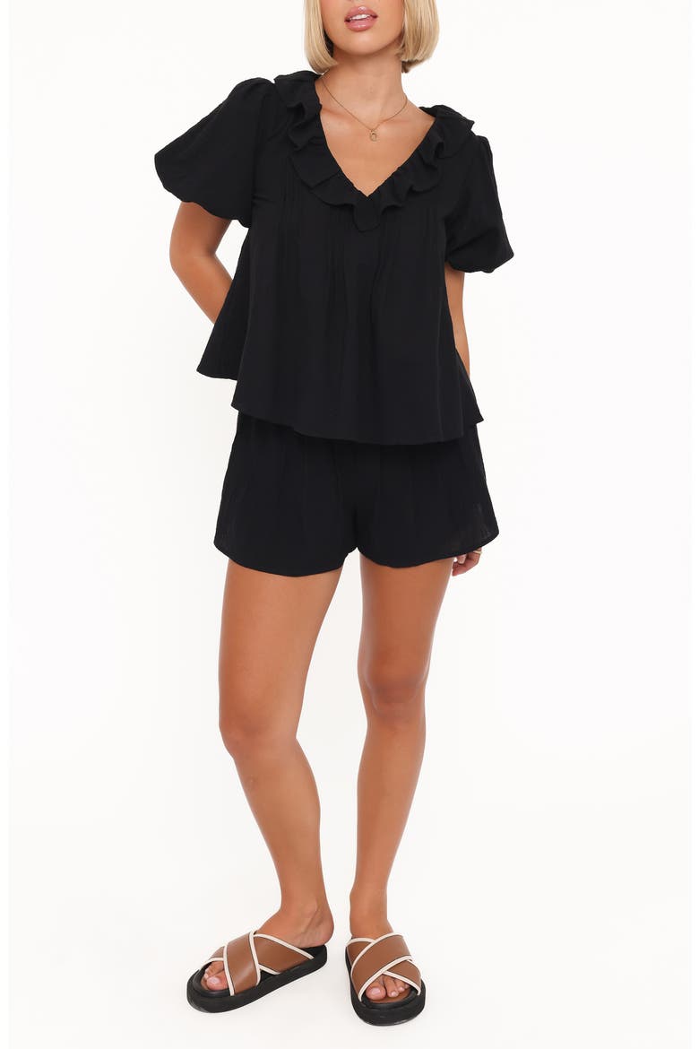 Felicity Cotton Gauze Shirt & Shorts Set, Main, color, BLACK