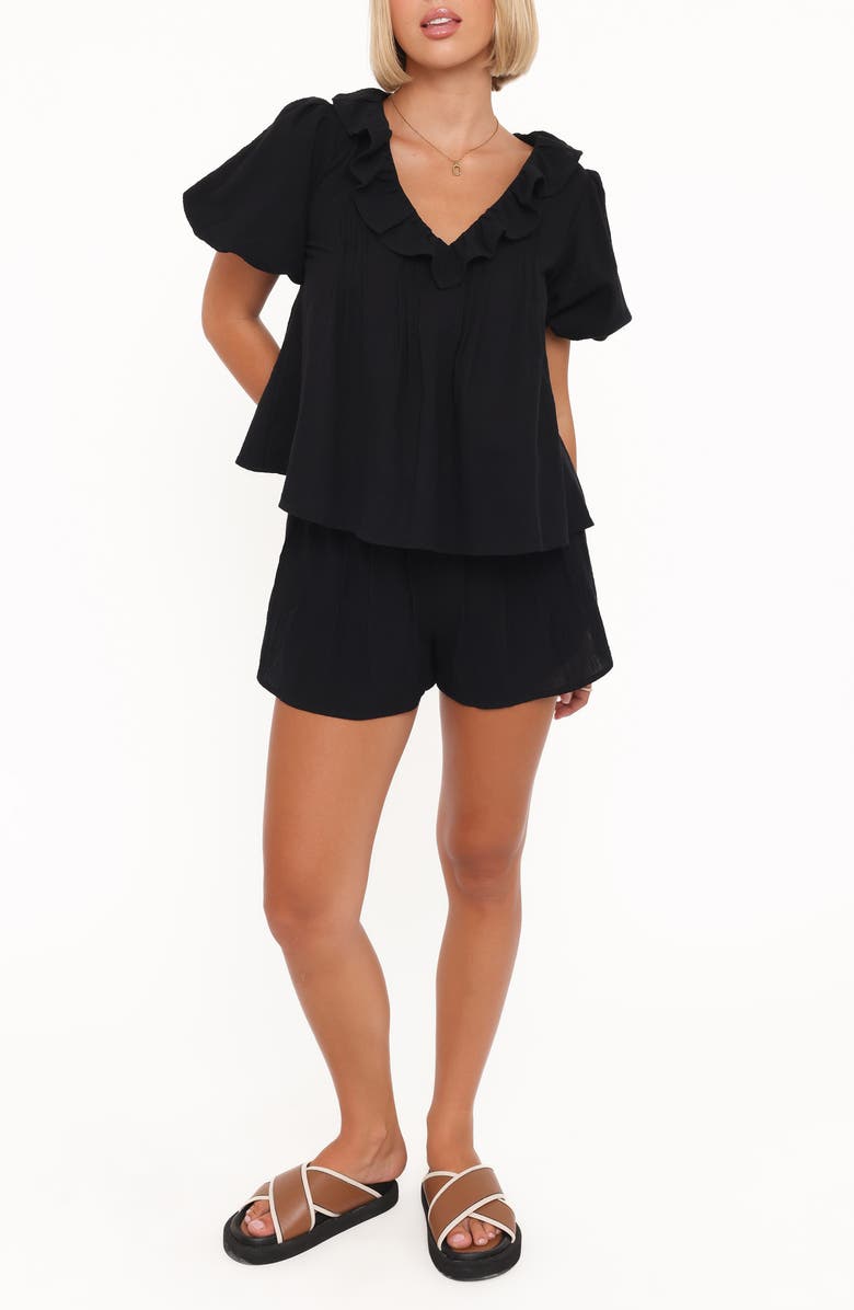 Petal & Pup Felicity Cotton Gauze Shirt & Shorts Set, Main, color, Black