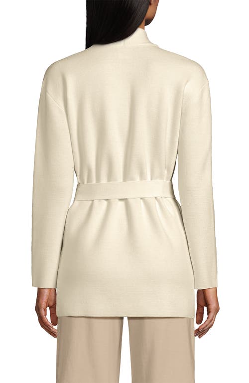 Lands' End Fine Gauge Milano Belted Long Line Cardigan Sweater In Fresh Ivory