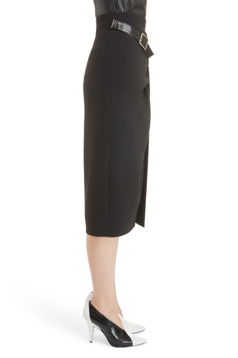 Belt Detail Wool Wrap Skirt, Alternate, color, BLACK