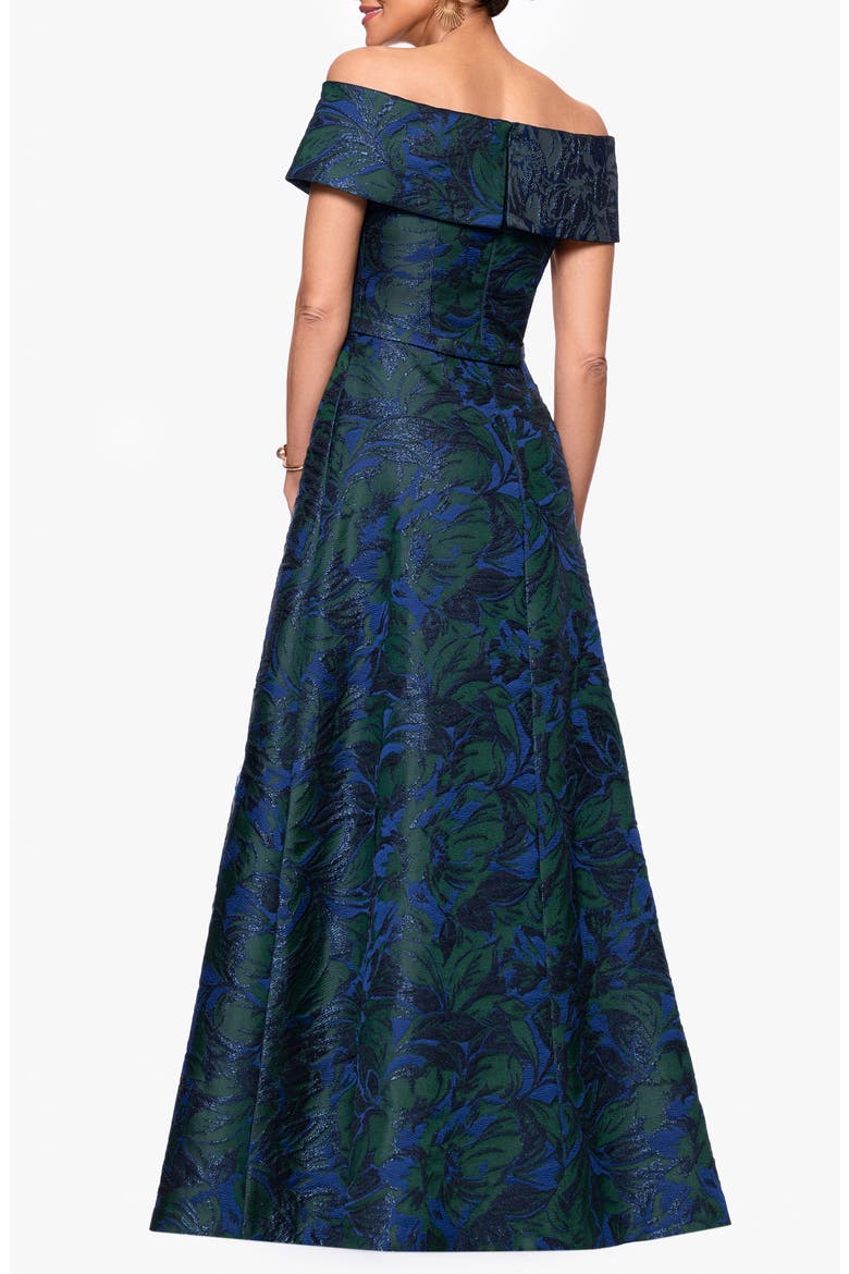 Off the Shoulder Brocade Ballgown, Alternate, color, NAVY / GREEN