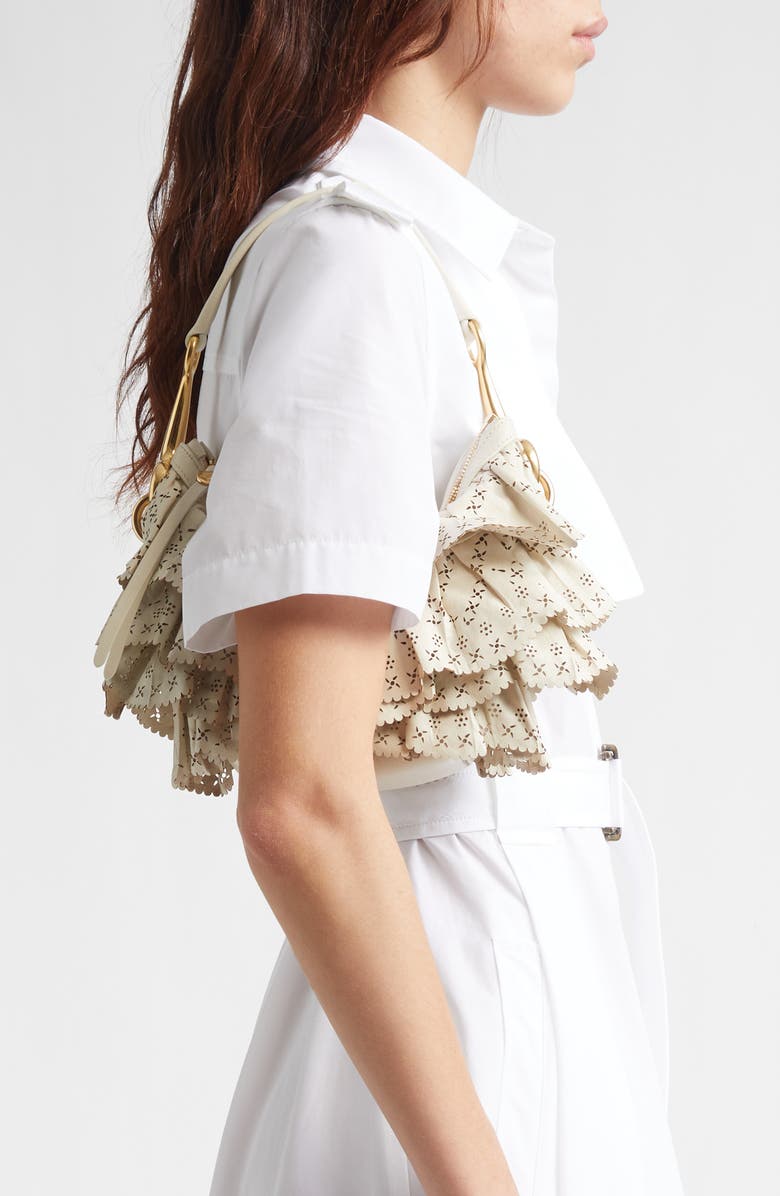 Burberry Bridle Perforated Ruffles Shoulder Bag, Alternate, color, Soap