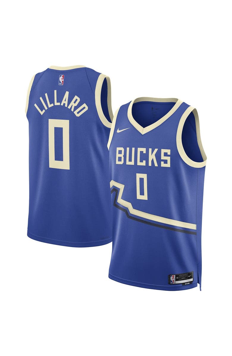 Nike Unisex Nike Damian Lillard Royal Milwaukee Bucks 2024/25 Swingman Player Jersey - City Edition, Main, color, 