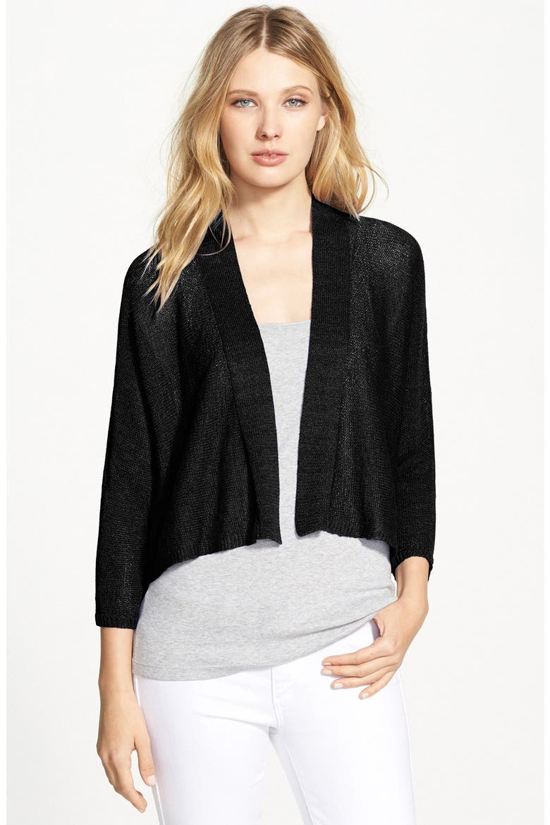 Linen Blend Kimono Cardigan, Main, color, BLACK