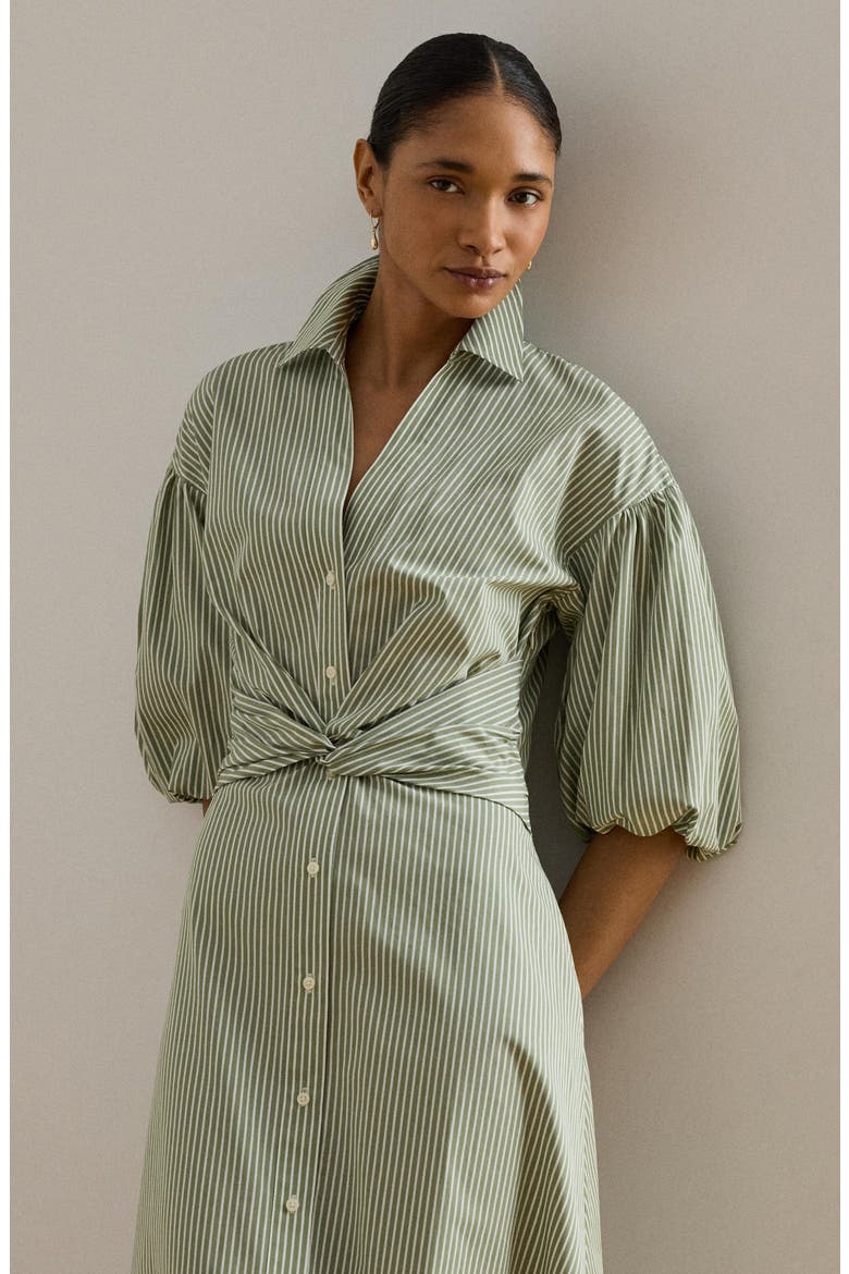 Stripe Bubble Sleeve Cotton Broadcloth Shirtdress, Alternate, color, GREEN/ WHITE