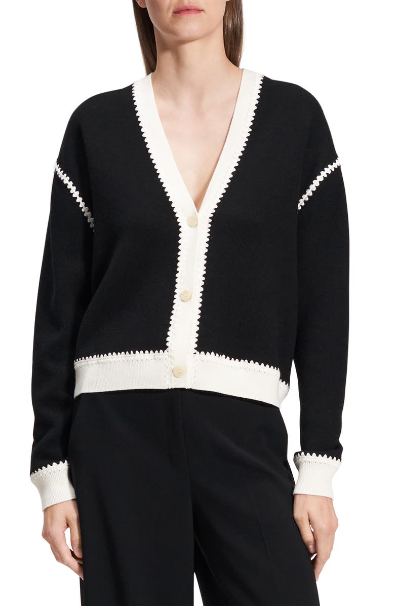 Theory Blanket Stitch Detail Merino Wool Cardigan, Main, color, 