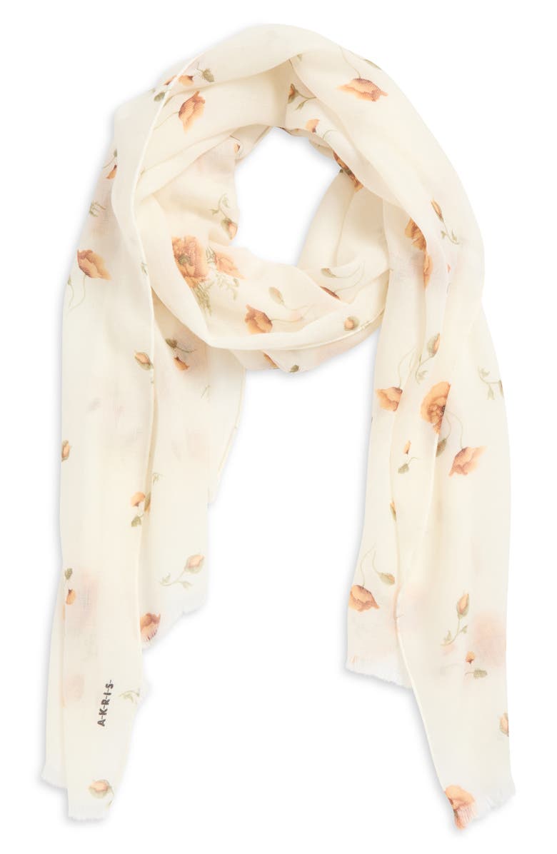 Akris Anemone Print Cashmere Scarf, Alternate, color, Ecru