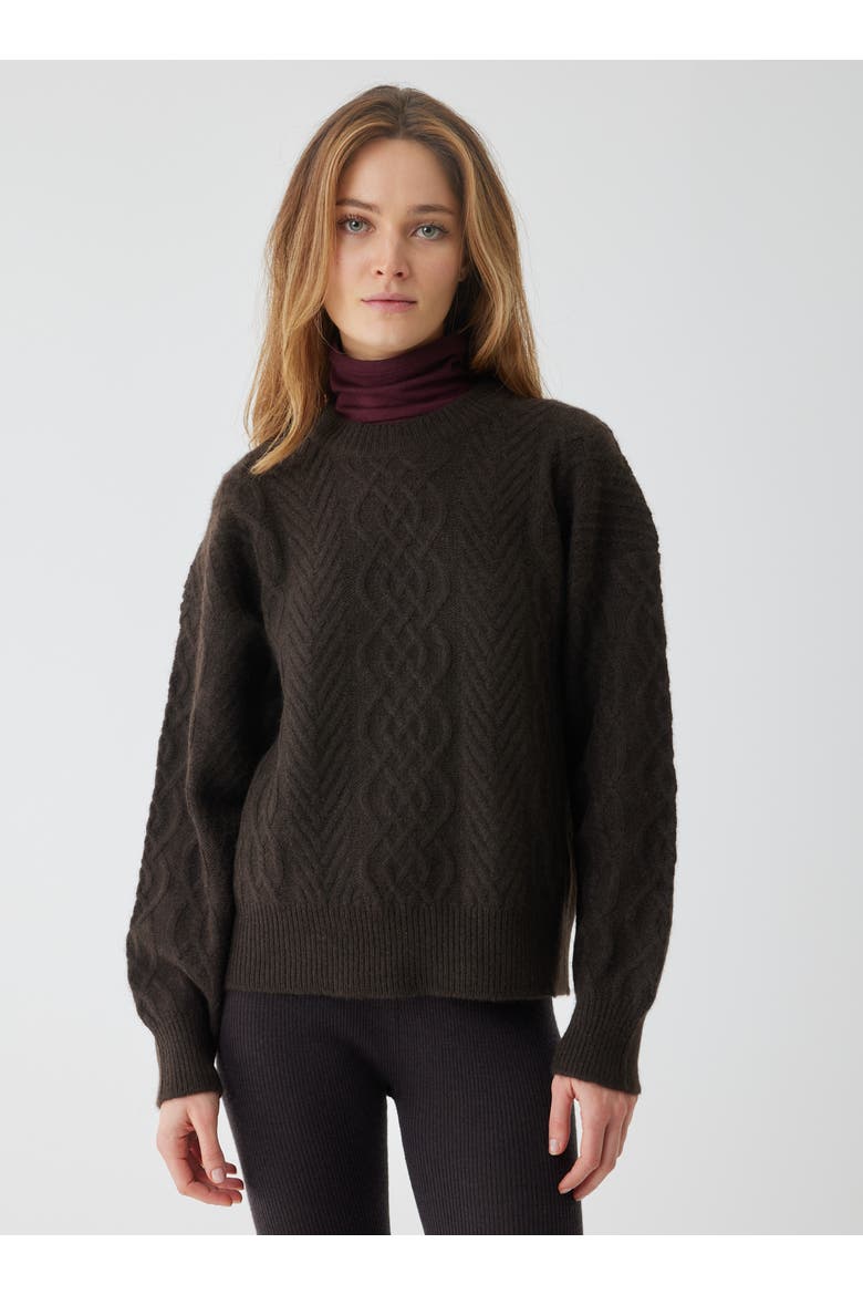 Yak Wool Cable Long Sleeve Crewneck, Main, color, CHOCOLAT