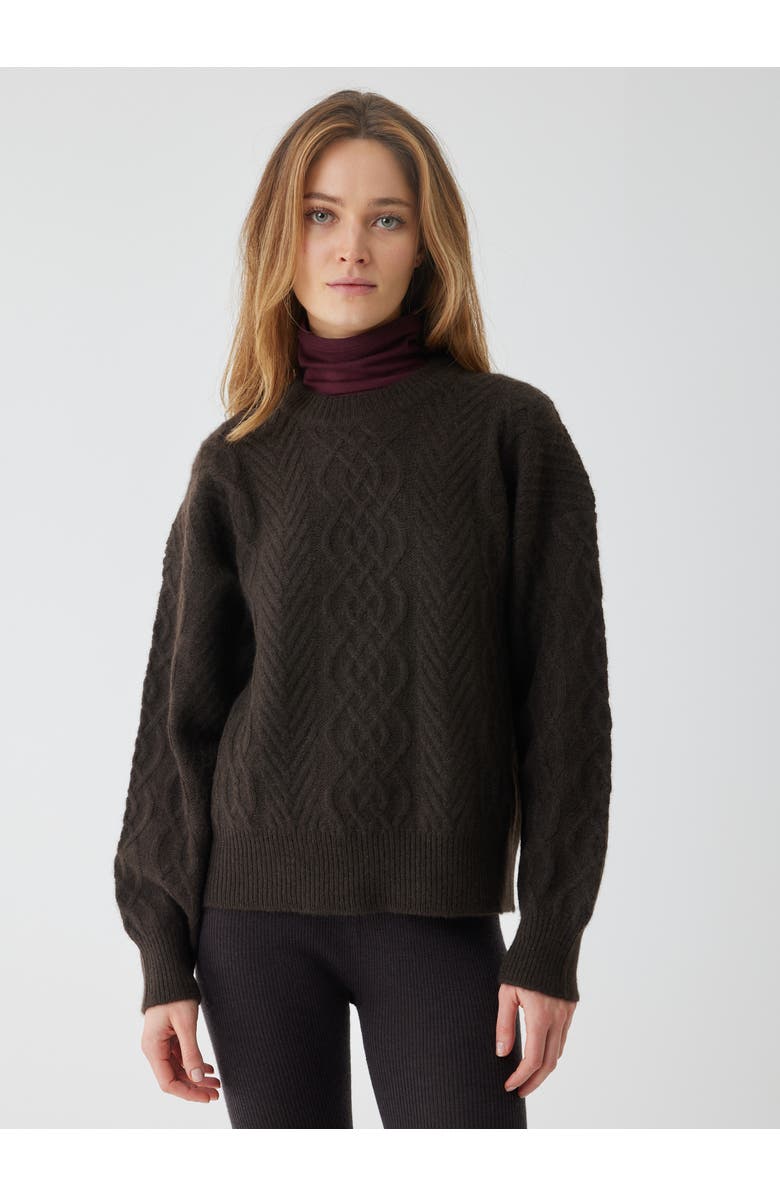 Majestic Filatures Yak Wool Cable Long Sleeve Crewneck, Main, color, Chocolat