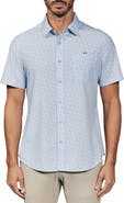 7 Diamonds Seager Geo Print Short Sleeve Performance Button-Up Shirt