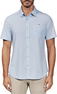 7 Diamonds Seager Geo Print Short Sleeve Performance Button-Up Shirt