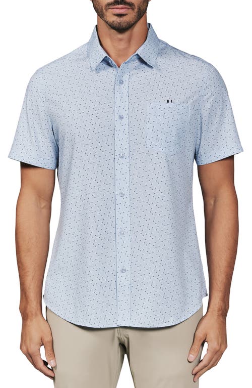 7 Diamonds Seager Geo Print Short Sleeve Performance Button-up Shirt In Light Blue