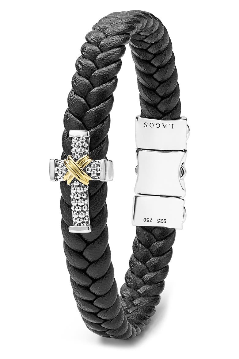 Men's Anthem Leather Cross Bracelet, Alternate, color, SILVER