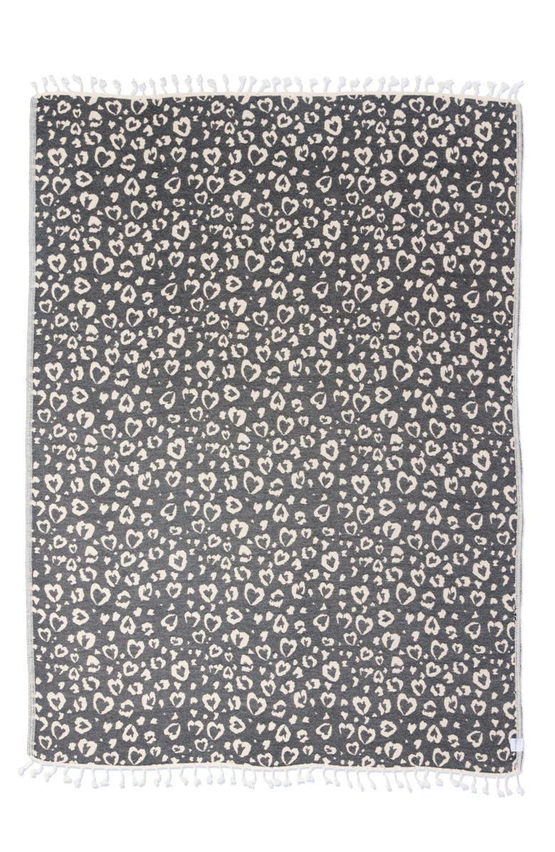 InfuseZen Leopard Heart Organic Cotton Medium Weight Throw Blanket, Main, color, Black