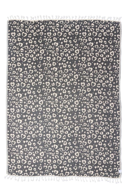 InfuseZen Leopard Heart Organic Cotton Medium Weight Throw Blanket in Black 