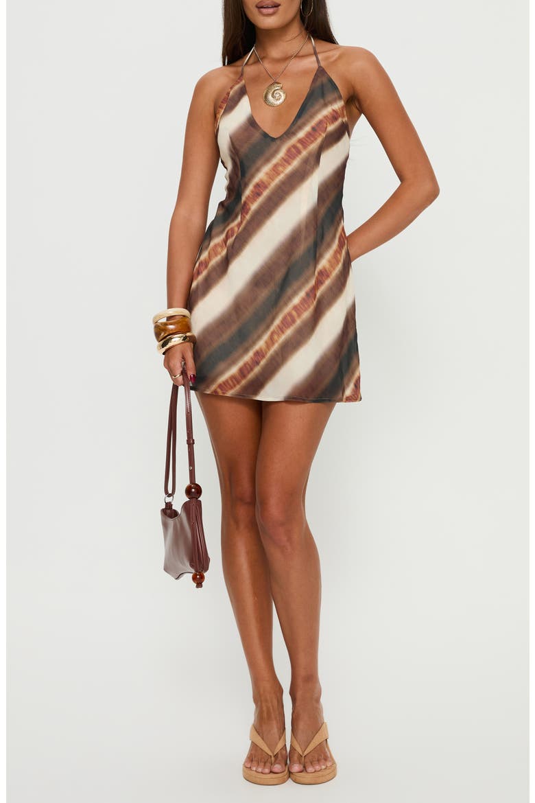 Esmira Plunge Halter Minidress, Main, color, BROWN STRIPE