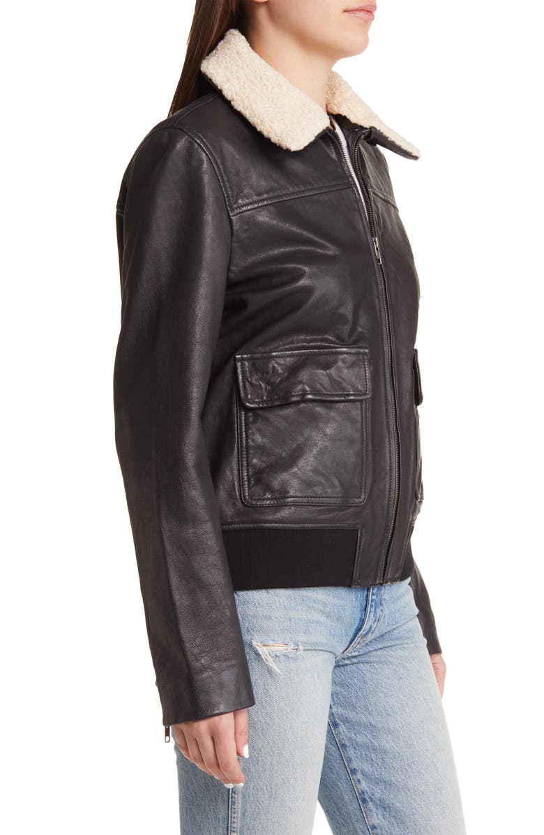 Treasure & Bond Leather Bomber Jacket with Removable Faux Shearling Trim, Alternate, color, 